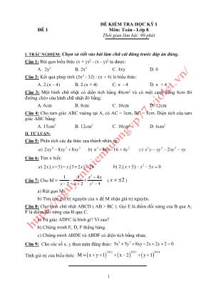 10 Đề kiểm tra học kỳ I môn Toán Lớp 8 - Nguyễn Thiên Hương